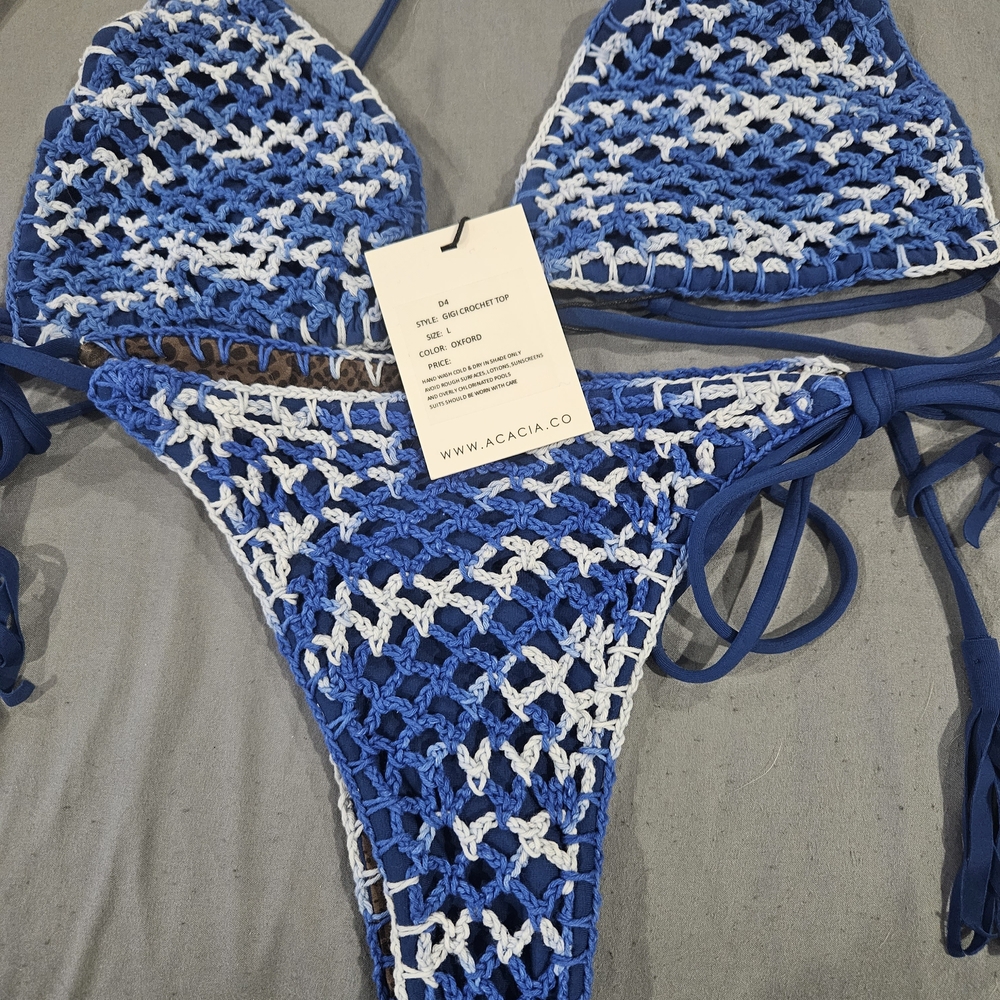 Acacia Swimwear Blue and White Crochet Bikini